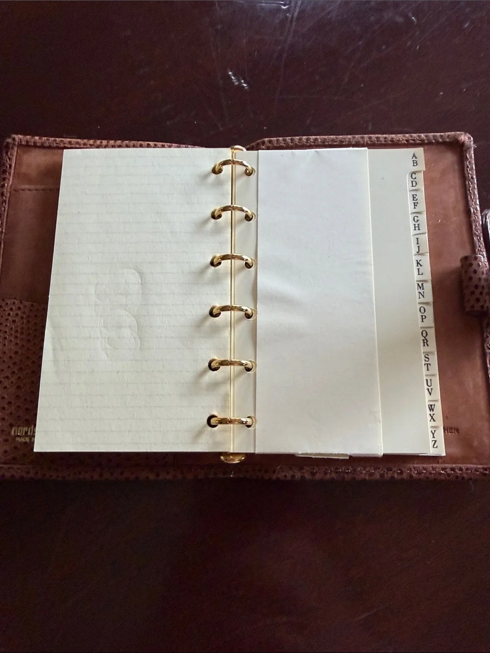 Brown Textured Leather Small 6 Ring Notebookwith Snap Closure